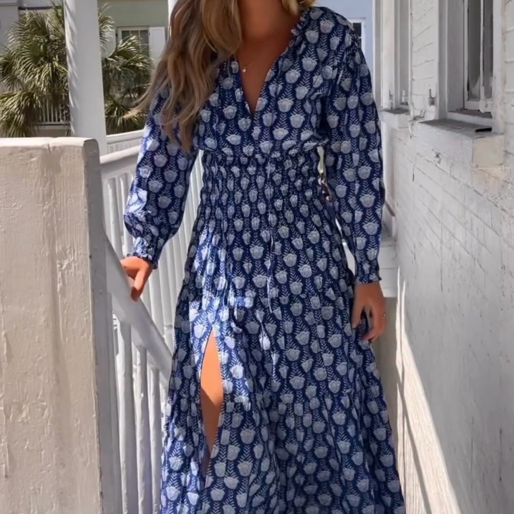 Madison Mathews Women’s L Jacqui Midi Dress in Navy Cotton Silk